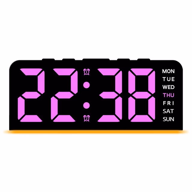 LED-klokke digital vekkerklokke stor skjerm dato temperatur vekkerklokke - Svart / rosa lys