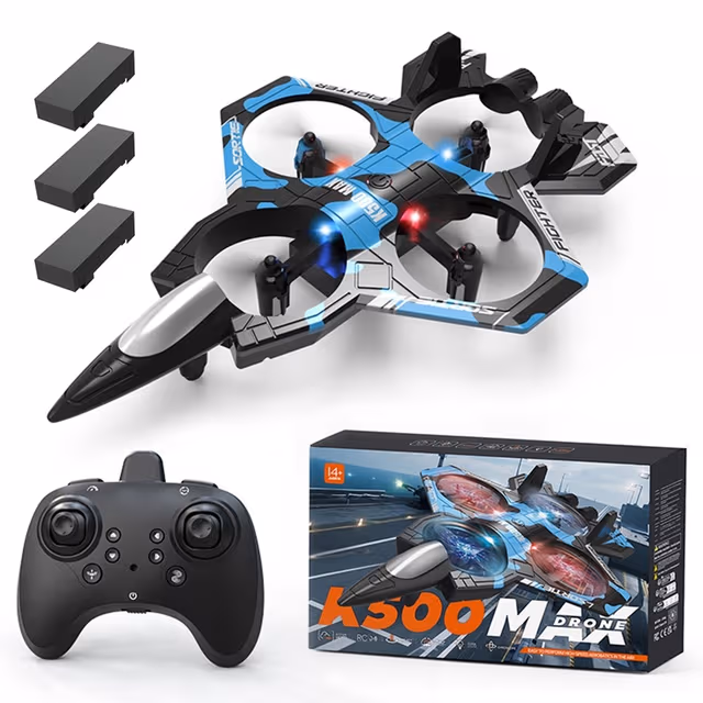 K500 MAX RC Quadcopter Drone med 3 batterier, høydeholdende stuntfly
