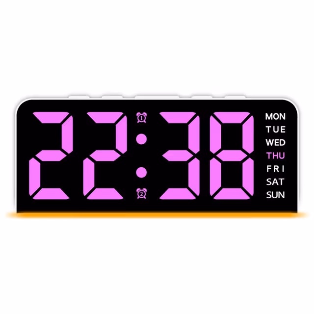 LED-klokke digital vekkerklokke stor skjerm dato temperatur vekkerklokke - Hvitt / Rosa lys