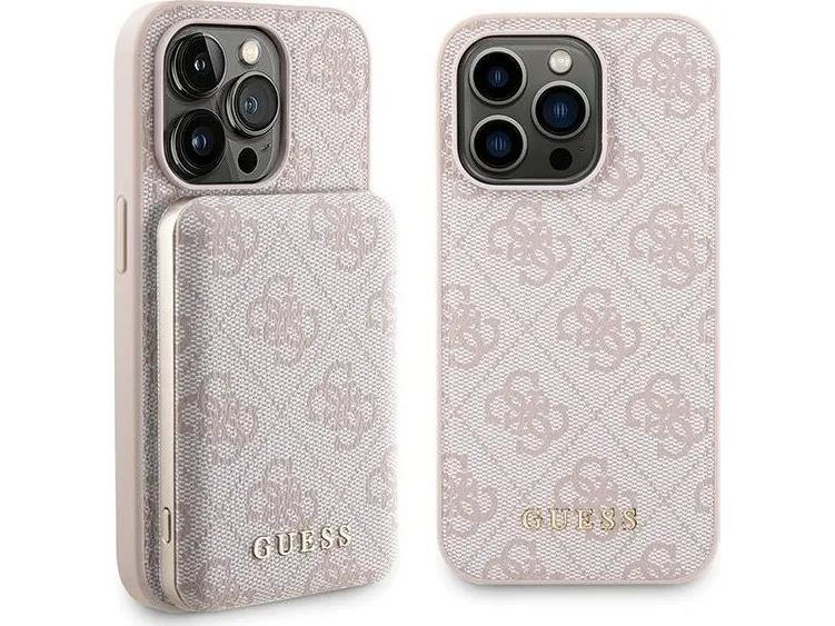 Deklas Set Guess GUBPM5P15X4GEMGP iPhone 15 Pro Max 6,7" hardcase + Powerbank 5000mAh MagSafe rosa/rosa 4G metalllogo