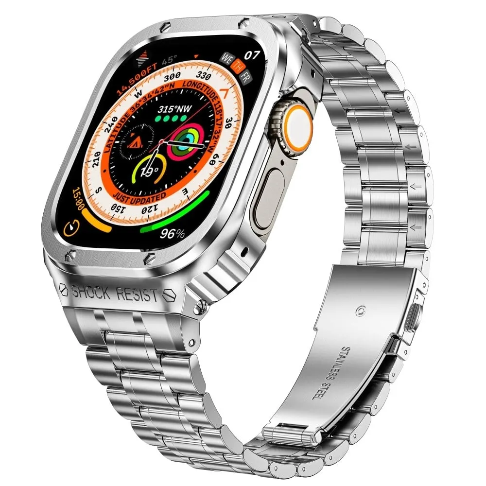 Apple Watch Series 8 (45 mm) 5 perle metallrem med deksel - Sølv