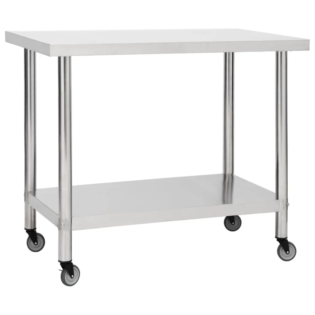 vidaXL Arbeidsbord for kjøkken med hjul 80x60x85 cm rustfritt stål