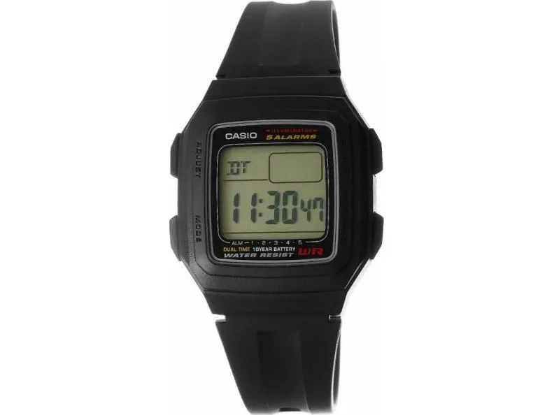 Casio F-201WA-1ADF, Armbåndsur, Harpiks, Svart, Rustfritt stål, Harpiks, Svart, Rektangel