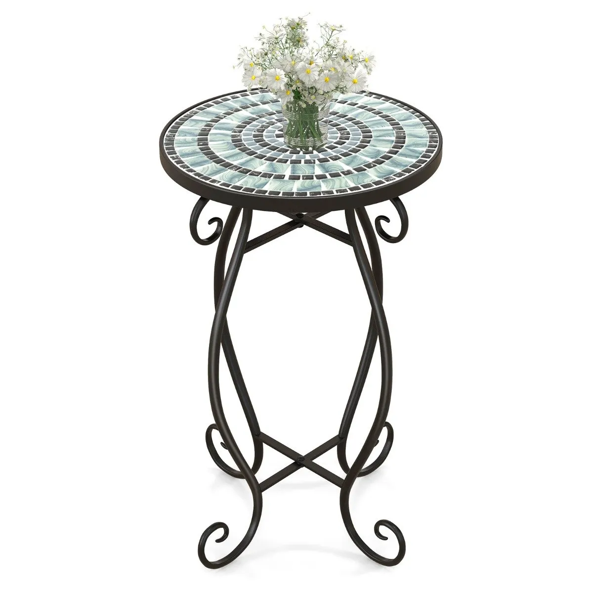 Rundt sidebord mosaikkbord laget av metall og keramikk ∅30 x 50 cm for balkong, terrasse, hage