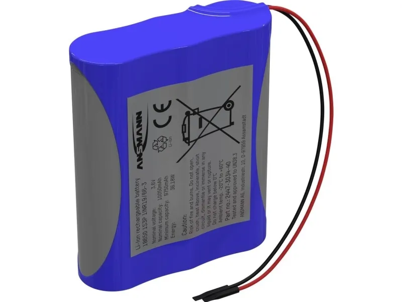 Ansmann 1S3P batteripakke 3x 18650 kabel Li-Ion 3,6 V 10050 mAh (2447-3034-40)