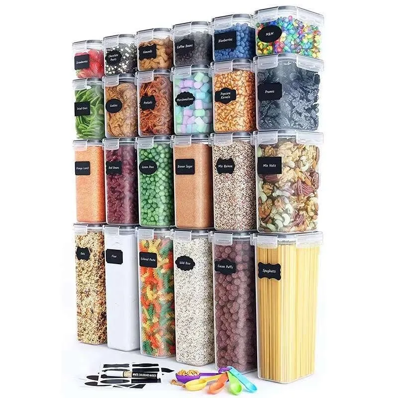Oppbevaringsbeholdere for organisert pantry - 24-pakning med lufttette lokk og etiketter