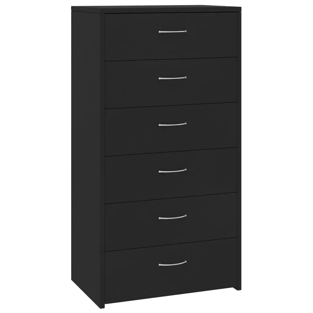 vidaXL Skjenk med 6 skuffer svart 50x34x96 cm sponplate