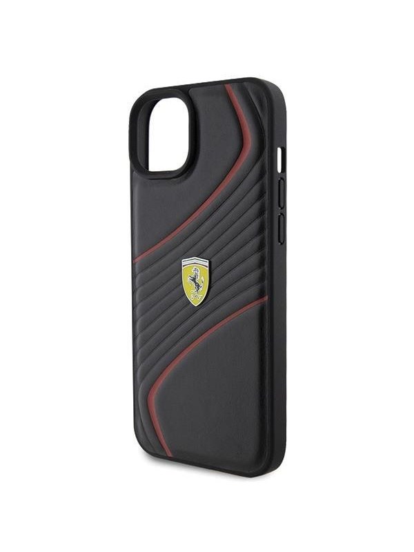 Ferrari Twist Metal Logo Case for iPhone 15 Plus - Black