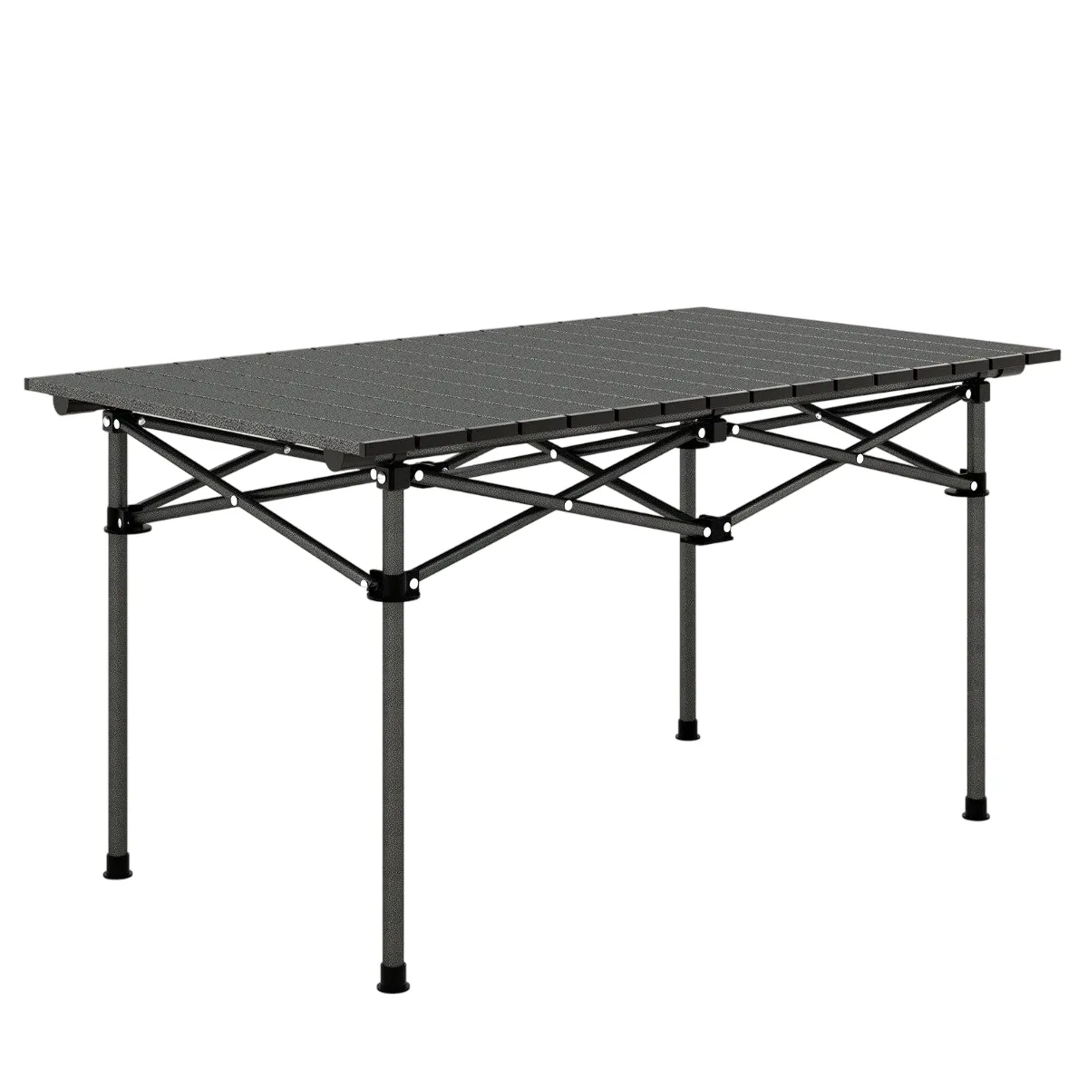 Campingbord i aluminium for 4-6 personer, sammenleggbart piknikbord med bæreveske, sort