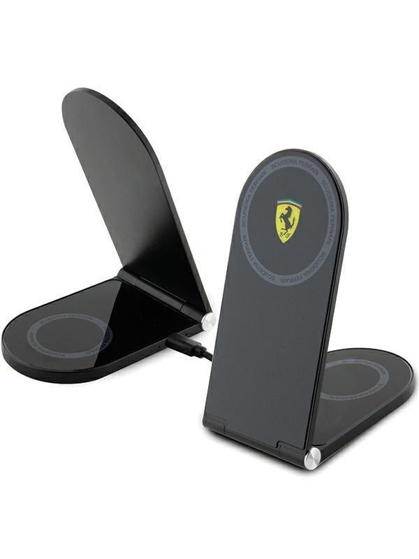 Ferrari Printed Logo MagSafe Foldable 2-in-1 Wireless Charger 15W - Black