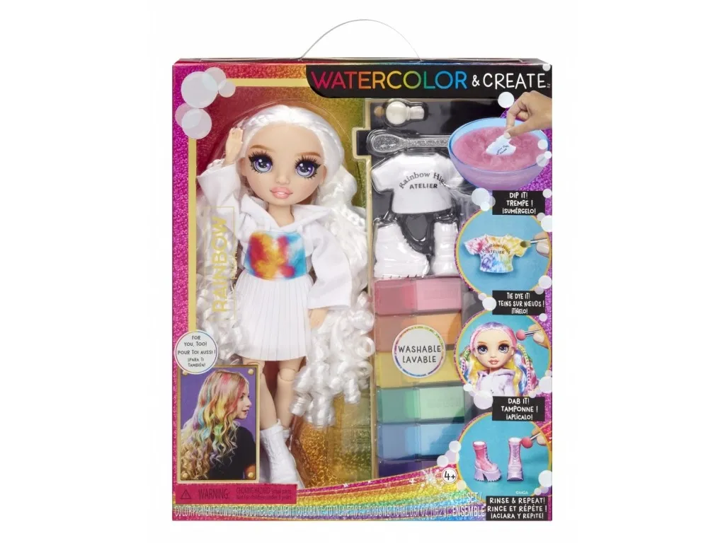 MGA Rainbow High vannmaling & create dukke med fiolette øyne (507581)