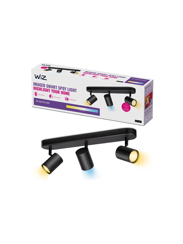 WiZ Imageo Smart Justerbar Spot, 3x LED, Justerbart Varm-til-Kaldt Hvitt lys, svart