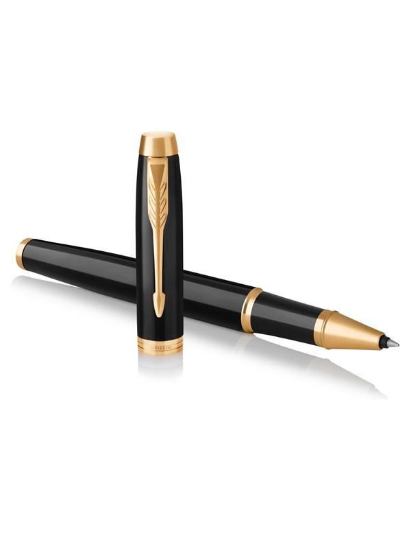 Parker IM Rollerball Pen | Black  Lacquer with Gold Trim | Fine Point Black Ink | Gift Box
