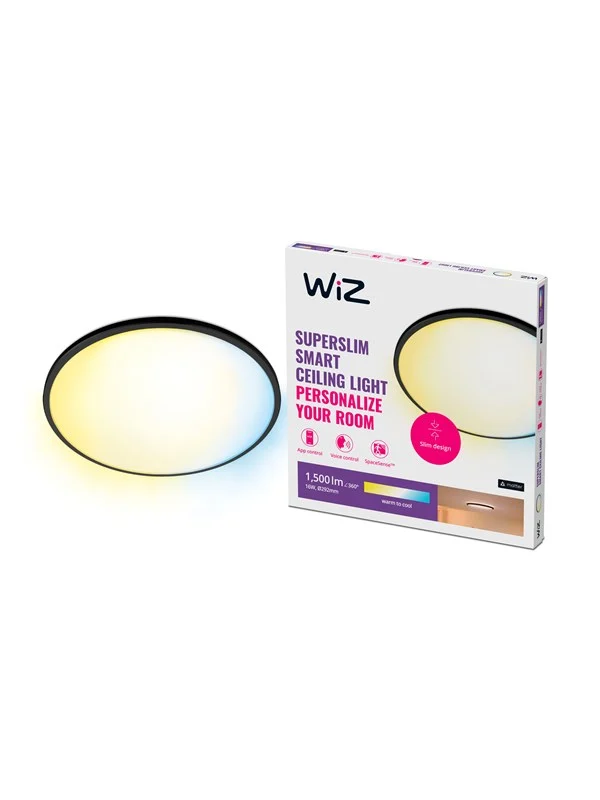 WiZ SuperSlim Smart Taklampe Svart, 16W, Justerbar Hvit og Dimbar