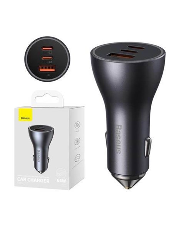 Baseus Car charger  Golden Contactor Pro 2x USB-C 1x USB 65W (grey)