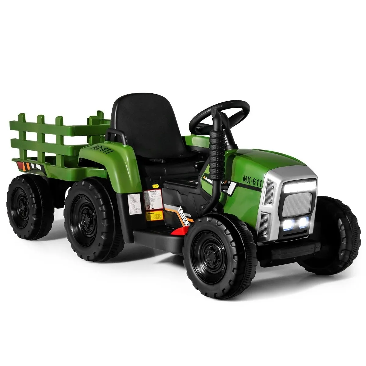 12V barnetraktor med avtakbar tilhenger og fjernkontroll Elektrisk lekebil Grønn