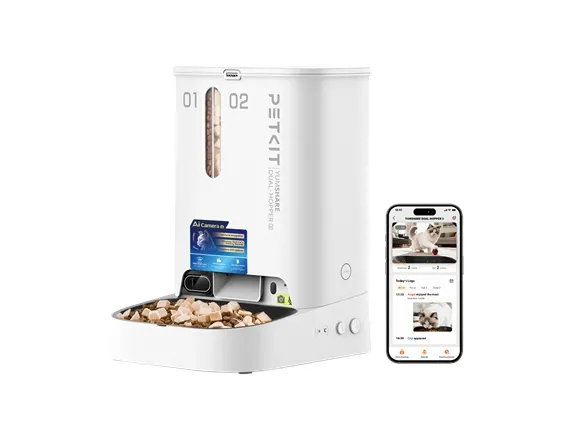 PETKIT YumShare Dual-hopper 2 automatisk fôrautomat med kamera | Kapasitet 5 L | Materiale ABS, 304 rustfritt stål | Hvit