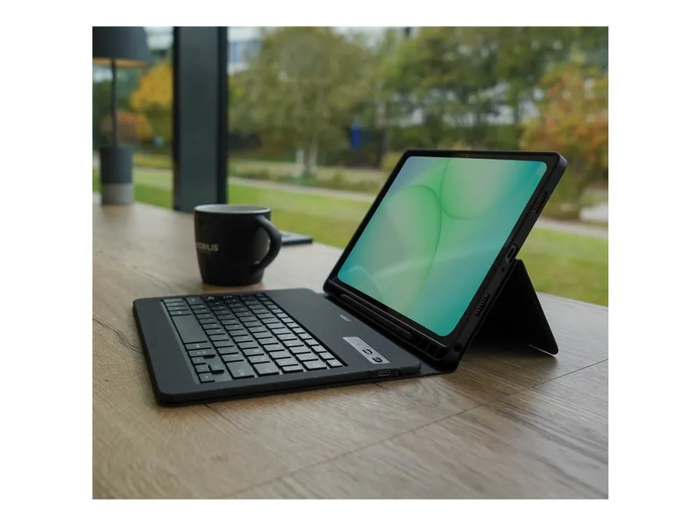 Mobilis Element - Tastatur og folioveske (folioeske) - with french bluetooth keyboard - trådløs - Bluetooth - AZERTY - svart tastatur, svart boks -...