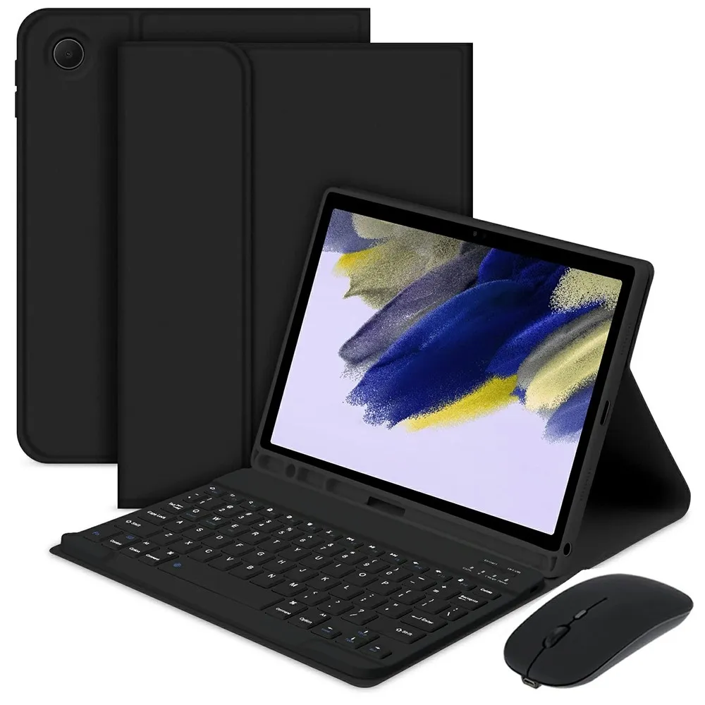 Til Samsung Galaxy Tab A9+ / A11+ delt Bluetooth - tastatur lærveske+musesett med to moduser - svart amerikansk layout