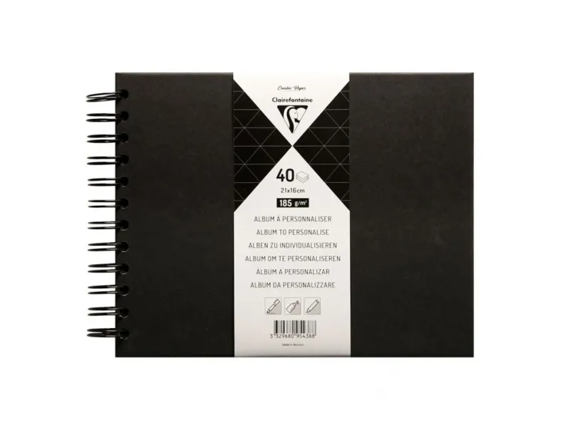 Clairefontaine Scrap Album, Black Hardcover, wirebound, 40 Black pages, 32x24 cm, 185g, acid free