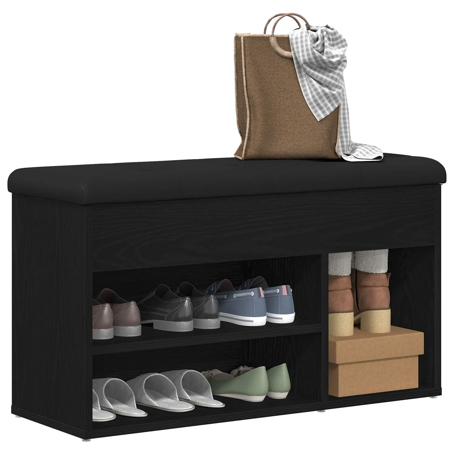 vidaXL Skobenk med hylle Svart 80 x 30 x 45 cm Konstruert tre