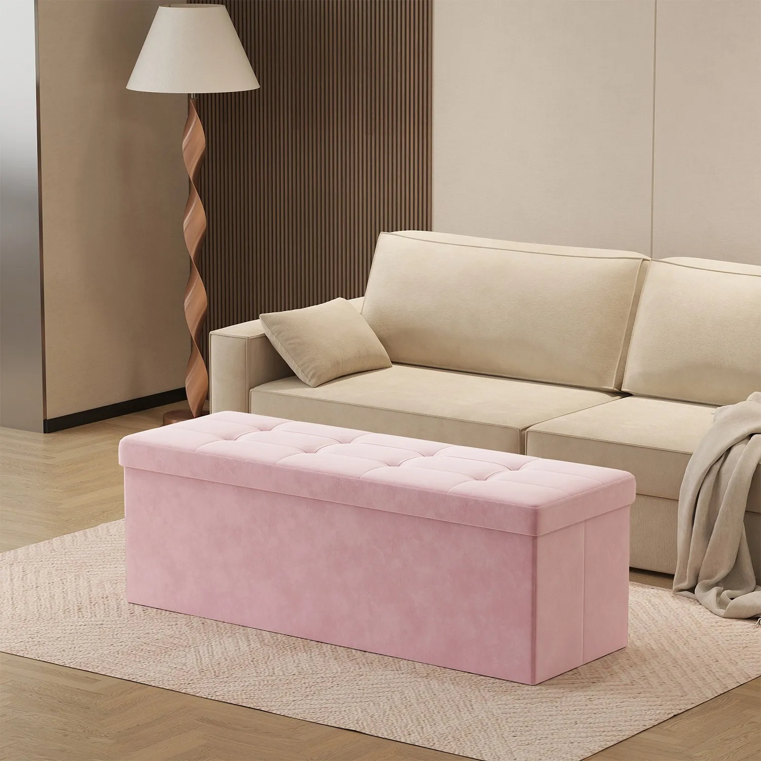 Oppbevaringspuff med oppbevaring, 38x110x38 cm, Rosa