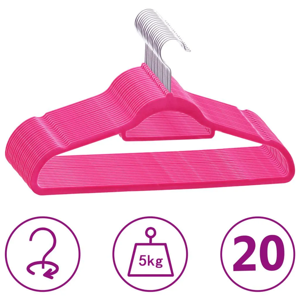 vidaXL Kleshengere 20 stk sklisikker rosa fløyel