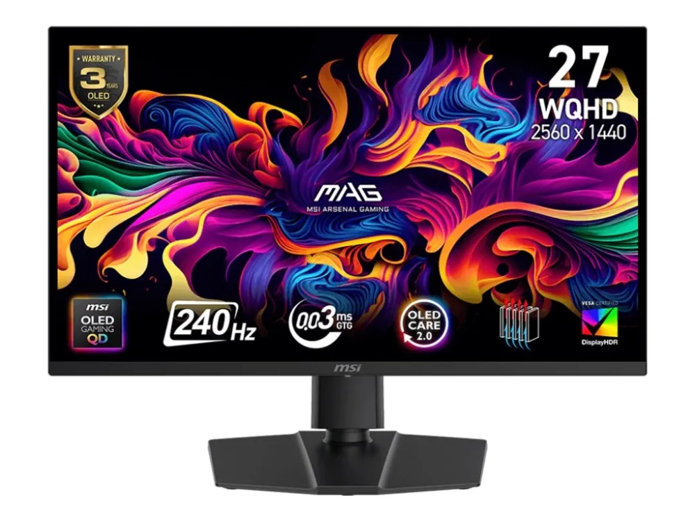 MSI MAG 273QP QD-OLED X24 - OLED-skjerm - gaming - 27" (26.5" synlig) - 2560 x 1440 WQHD @ 240 Hz - 1000 cd/m² - 1500000:1 - DisplayHDR 400 True Bl...