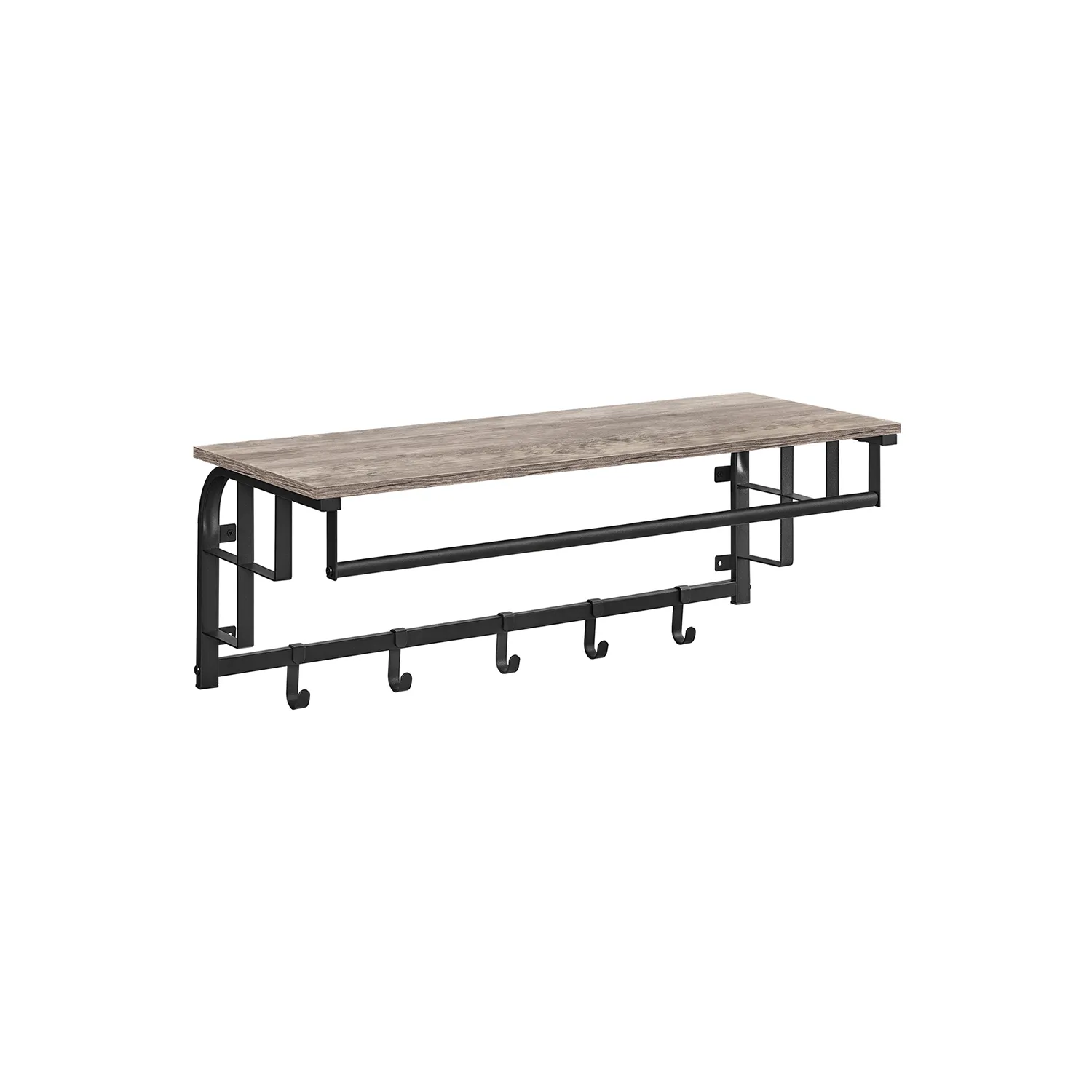 Veggmontert knaggrekke med hylle, 30x66x27 cm, greige