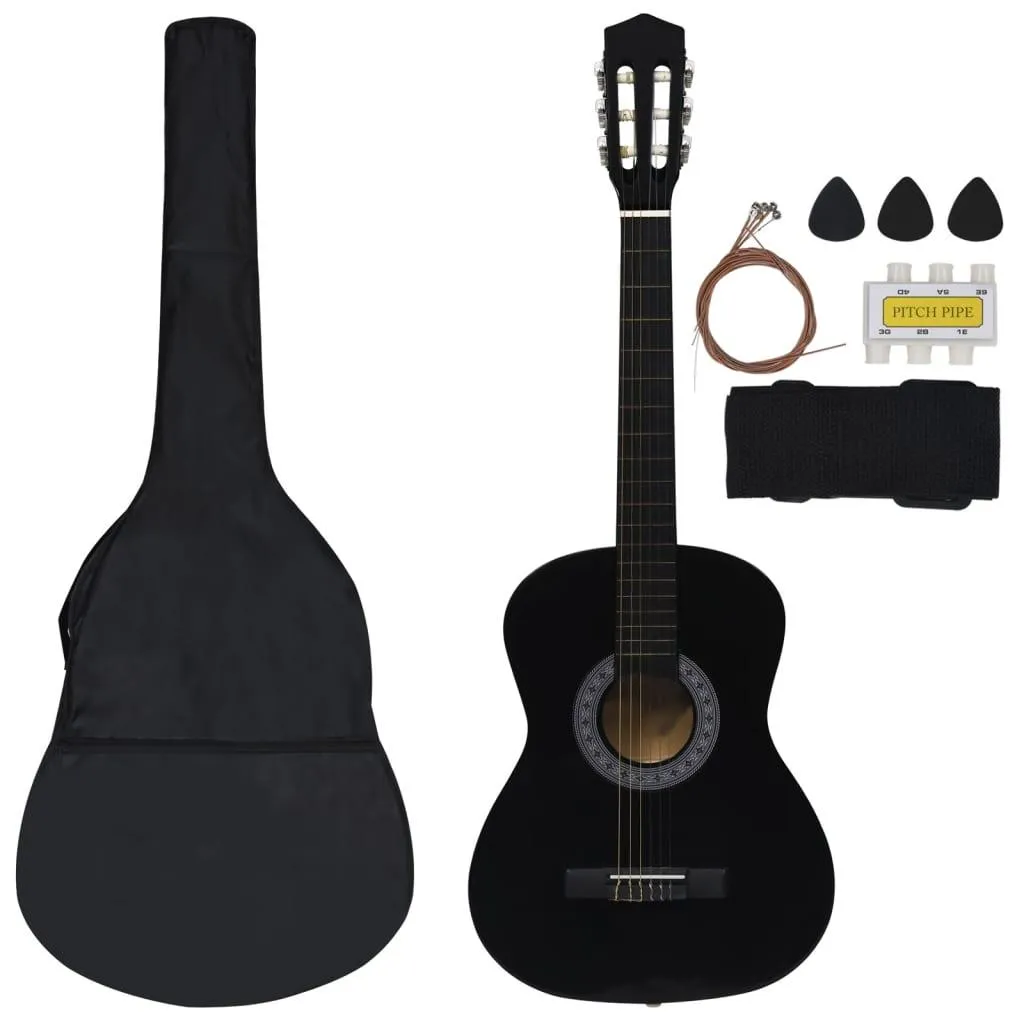 vidaXL Klassisk gitar sett for nybegynnere 8 deler 3/4 36" svart