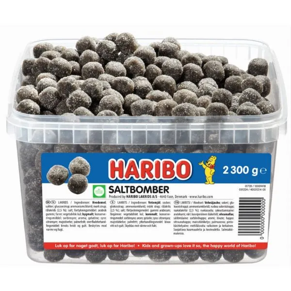 Haribo Saltbomber 2,3 kg i plastbøtte