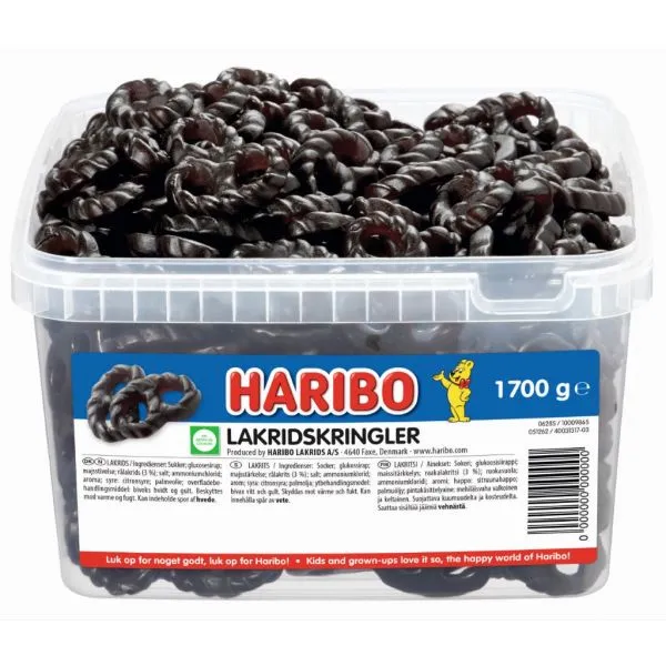 Haribo Lakridskringler 1,7 kg i plastbøtte