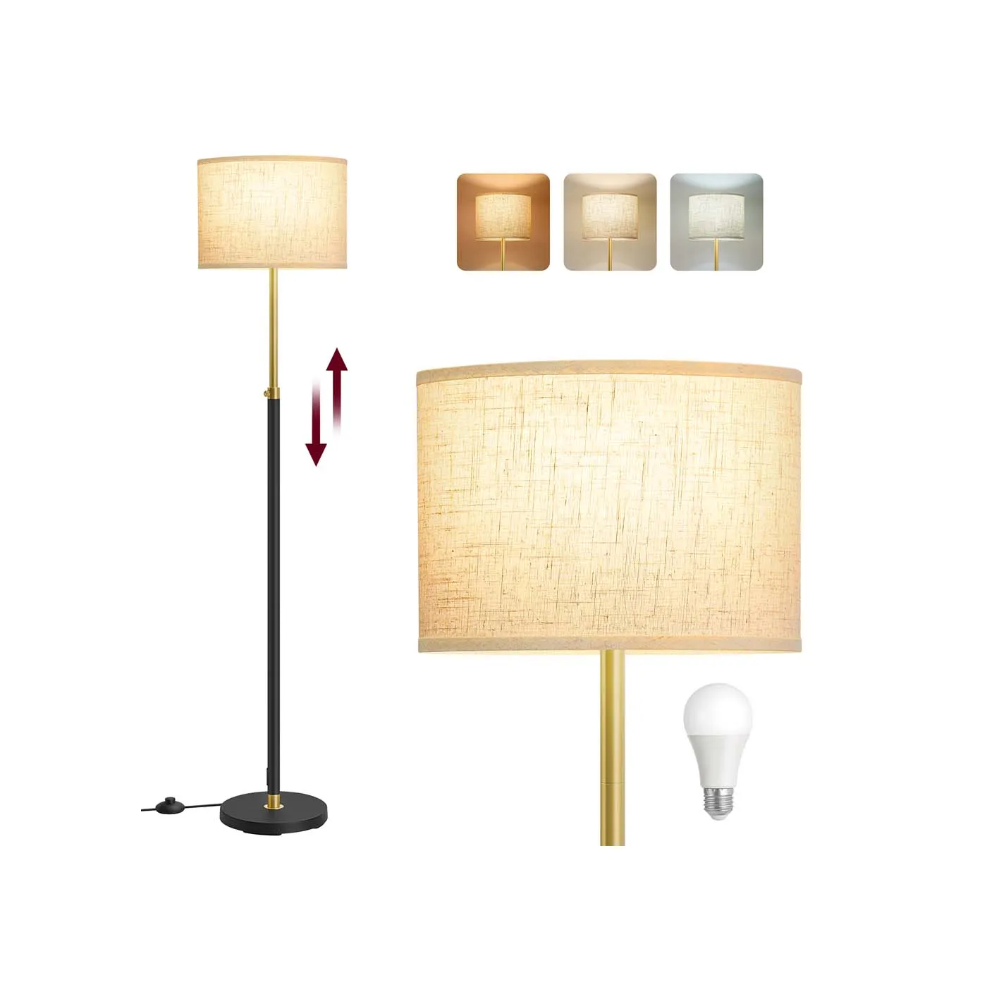 Gulvlampe, 30x30x140-170 cm, Gull