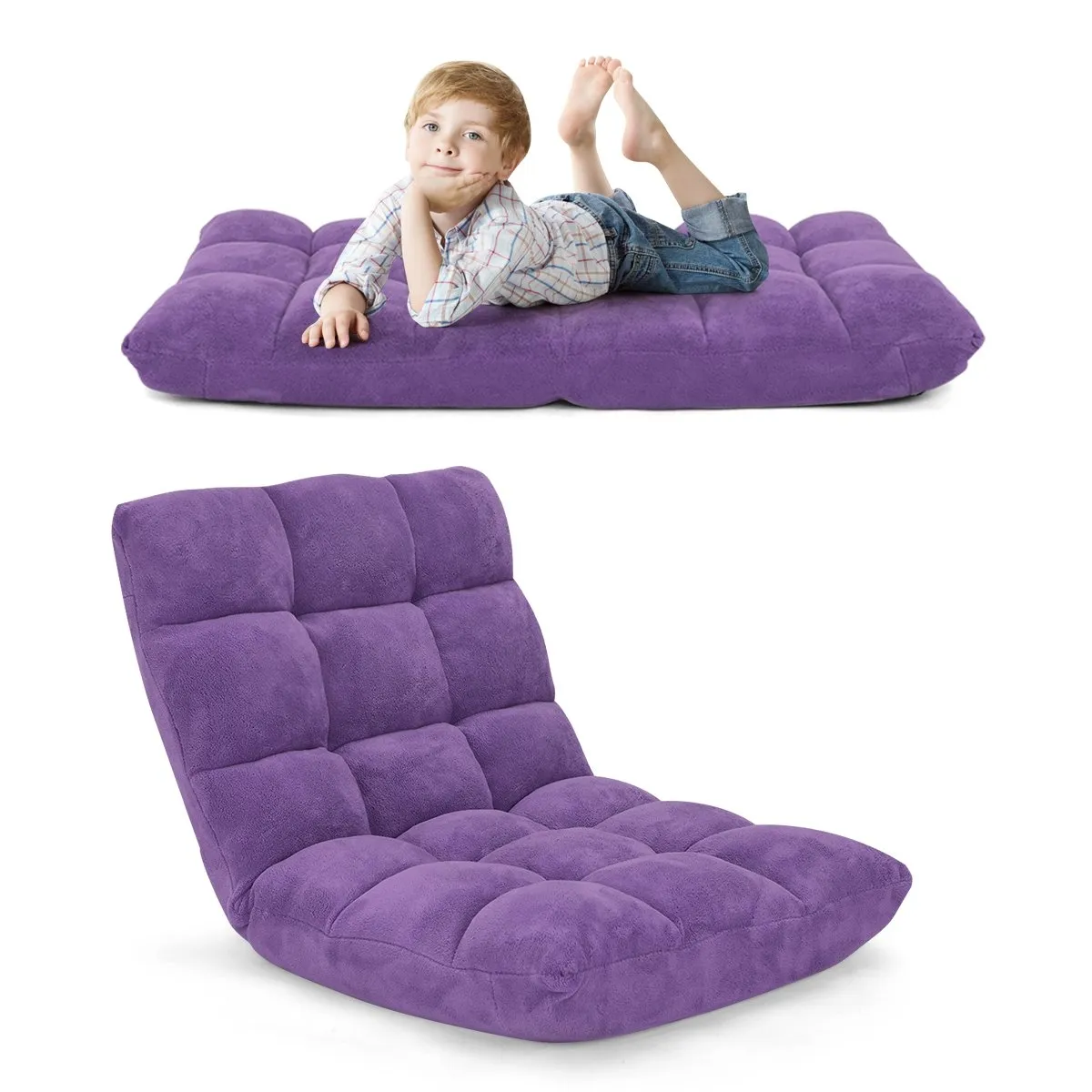 Gulvstol med justerbar rygg Gulvstol med ryggstøtte 105 x 59 x 15 cm lilla