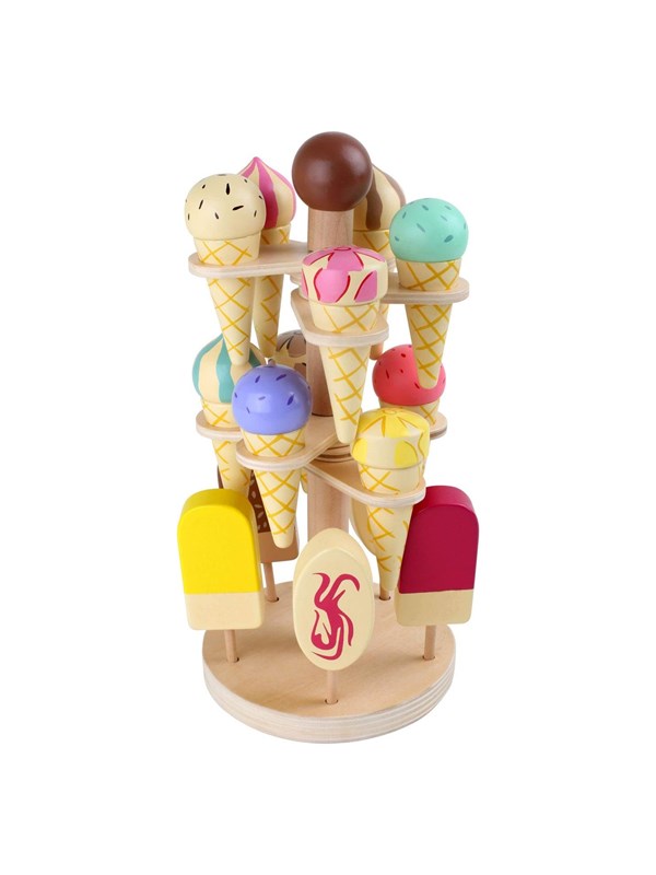 Small Foot - Wooden Play Food Ice Creams on Movable Ice Cream Stand 16dlg.
