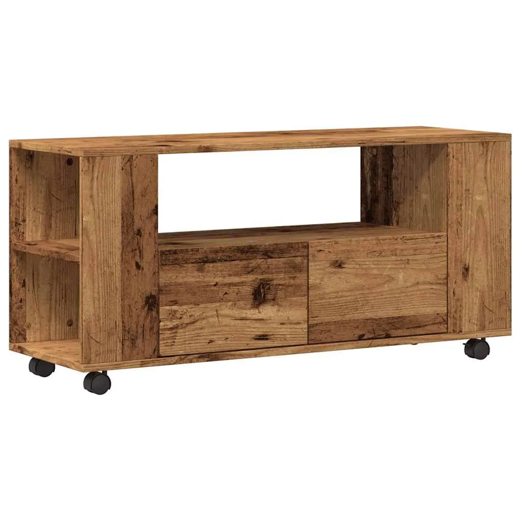 vidaXL TV-benk med hjul gammelt tre 102x34,5x43 cm konstruert tre