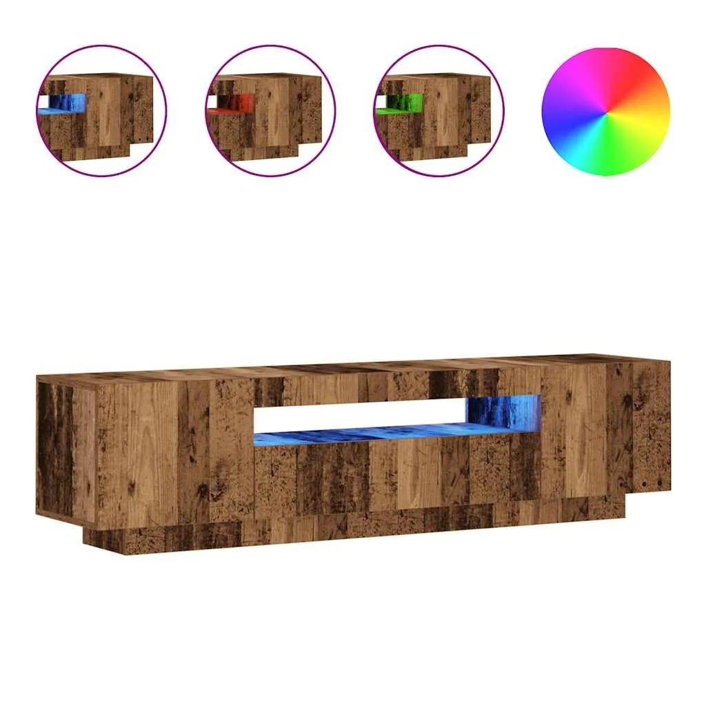 vidaXL TV-benk med LED-lys gammelt tre 160x35x40 cm konstruert tre