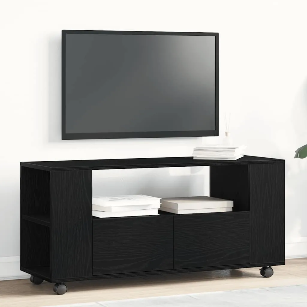 vidaXL TV-benk med hjul svart eik 102x34,5x43 cm konstruert tre