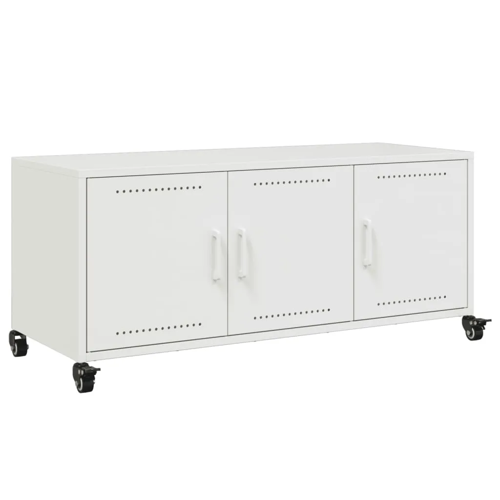 vidaXL TV-benk hvit 100,5x39x43,5 cm kaldvalset stål