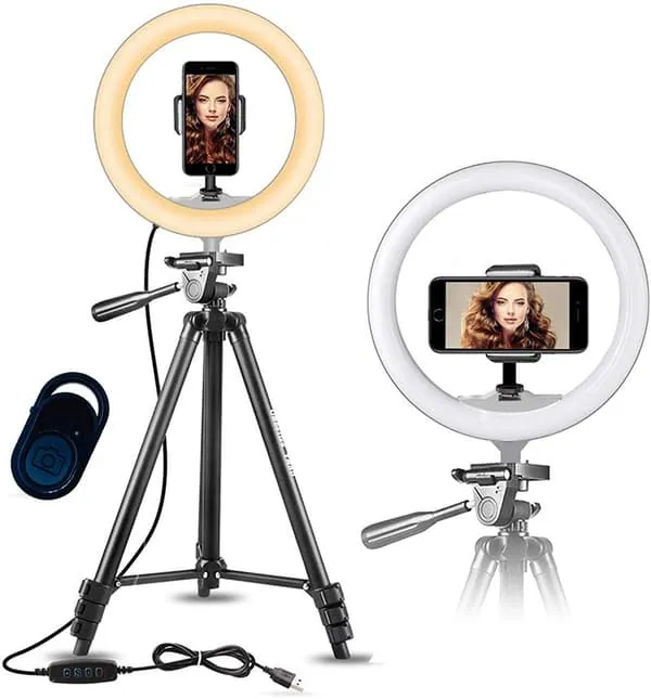 UNIQ 701 Selfie-lampe med stativ og feste for smarttelefon, selfie-ringlys for Youtube, Instragram og TikTok