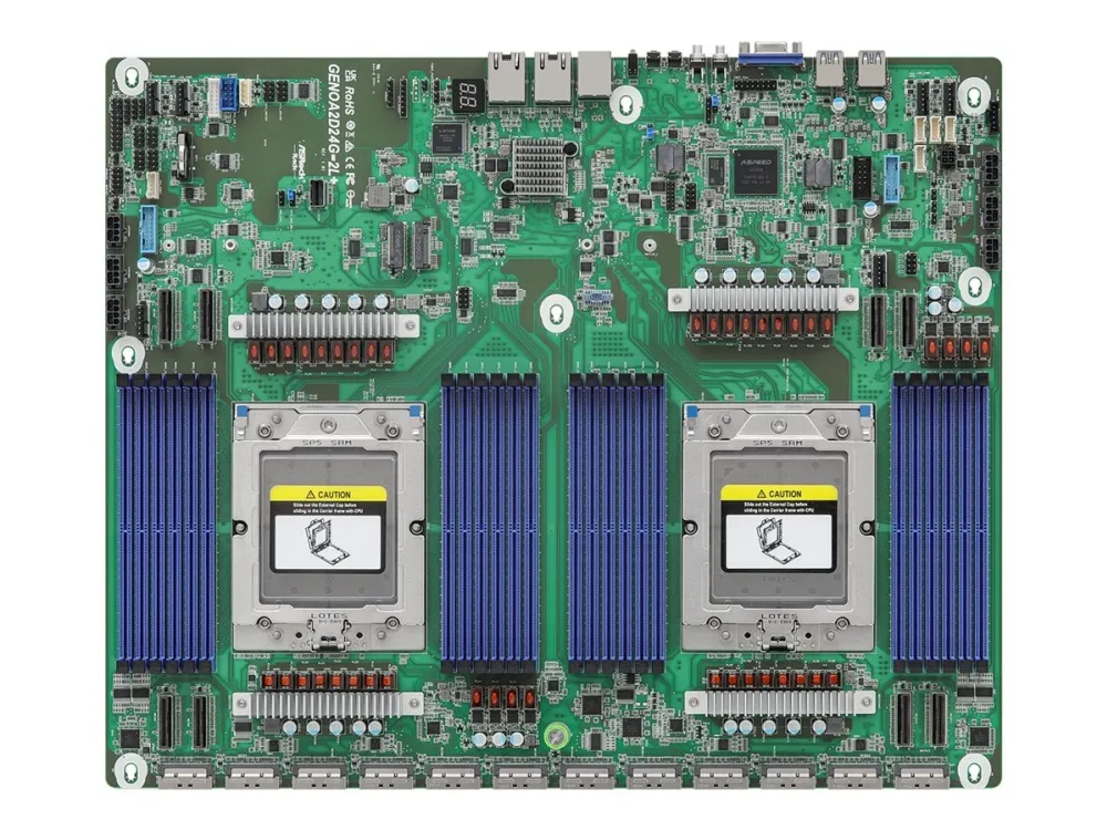 ASRock Industrial GENOA2D24G-2L+ - Hovedkort - LGA6096 Socket - 2 Støttede CPU-er - USB 3.2 Gen 1 - 2 x Gigabit LAN - innbygd grafikk (CPU kreves)