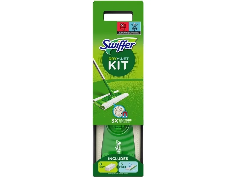 Swiffer startsett gulvmopp, tørre-/våte kluter, skaft med fleksibelt dreiehode
