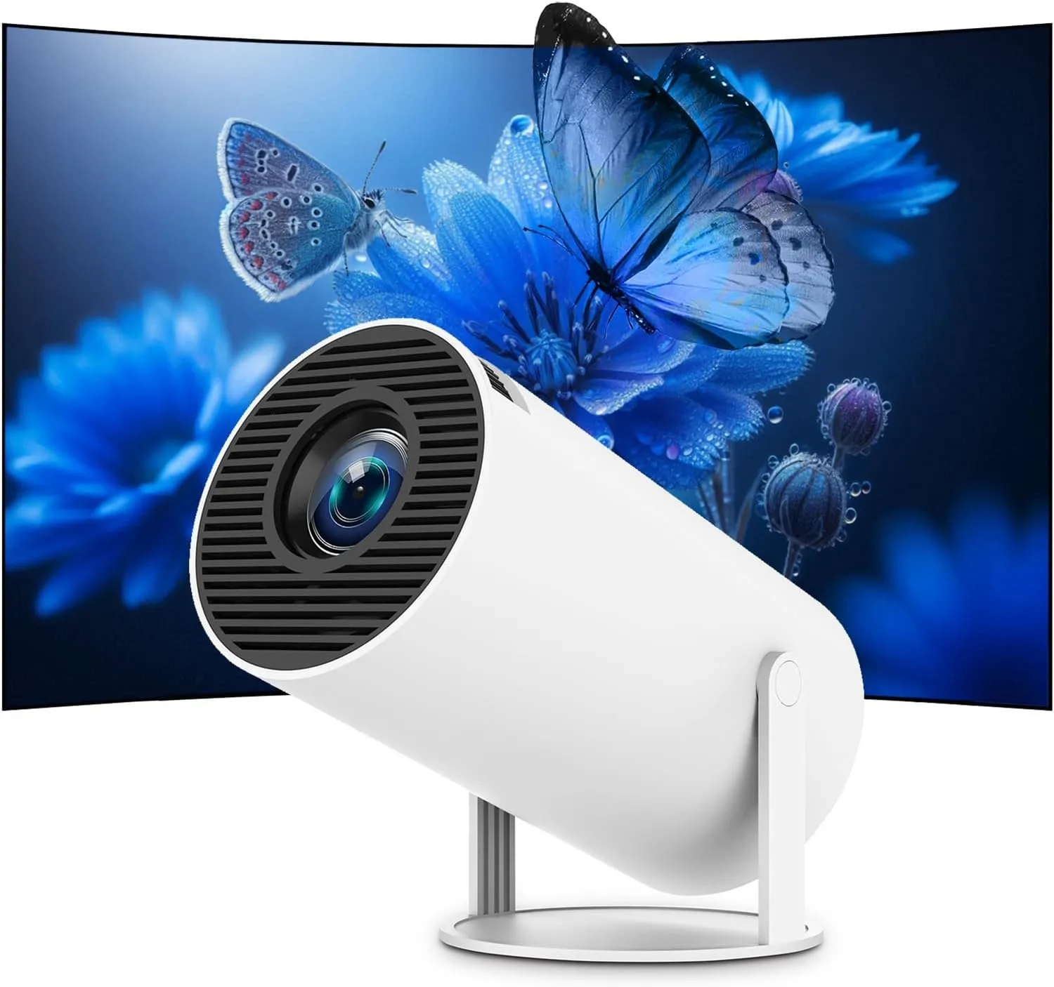 NÖRDIC Mini Portable Projector – 720p HD-støtte, Android 11, WiFi 6, BT 5.0, 180° rotasjon, hjemmekinoprojektor