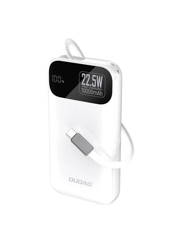 Dudao K31 10000 mAh 22.5W PD Powerbank with Built-in Cable - White Nødlader - Hvit - 10000 mAh