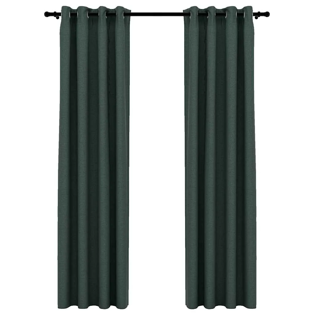 vidaXL Lystette gardiner maljer og lin-design 2 stk grønn 140x225 cm