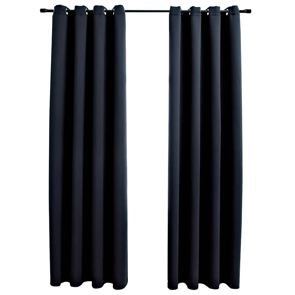 vidaXL Lystette gardiner med metallringer 2 stk svart 140x225 cm