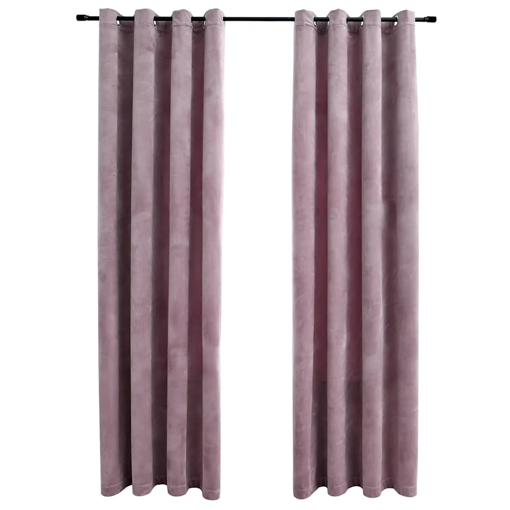 vidaXL Lystette gardiner med ringer 2 stk fløyel antikk rosa 140x175 cm