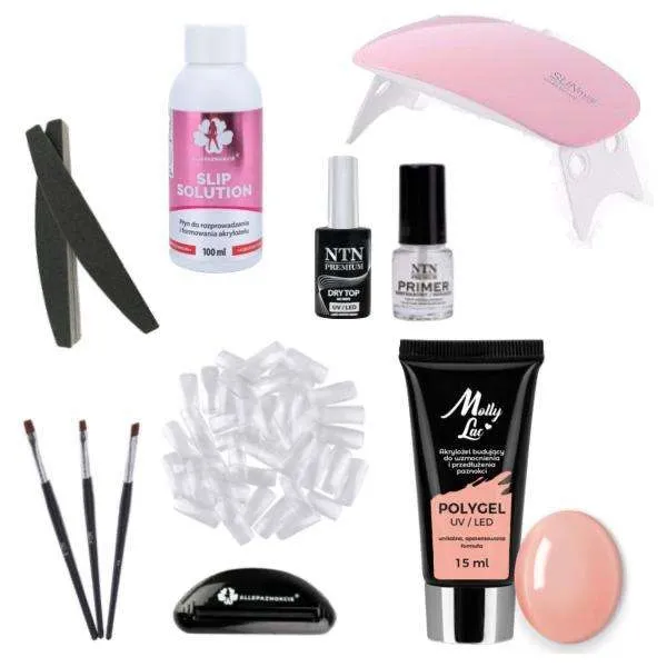 11 stk Acrylic Gel - Poly Builder Gel Kit med LED-lampe - Musk