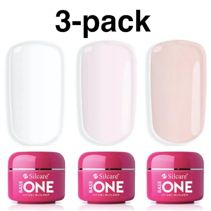 3-pakning Base one - Builder - Klar, rosa, fransk rosa 45g UV gel