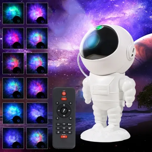 Astronaut Stjernehimmel Projeksjonslampe Nattlampe m Kule Farger og Musikk